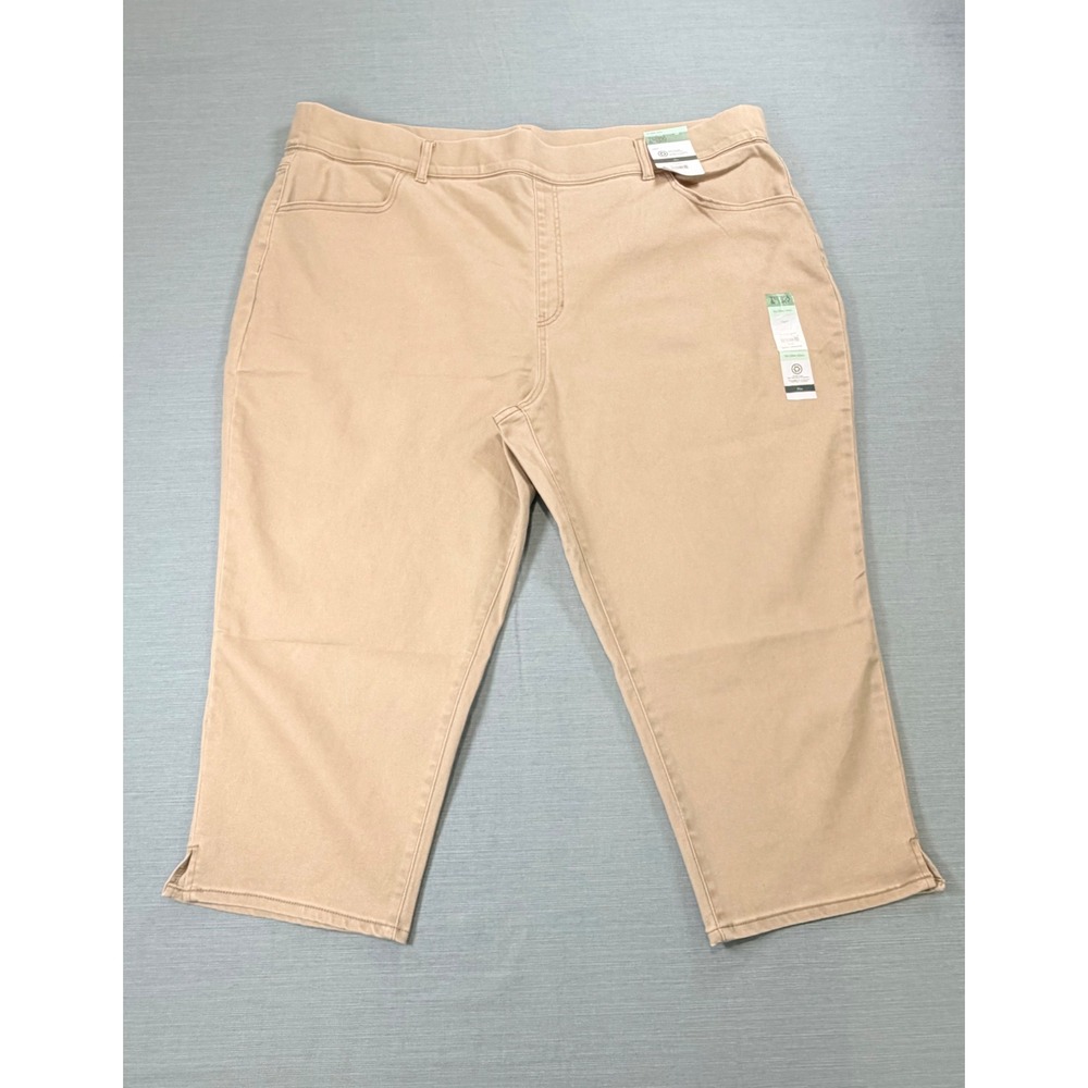 Terra & Sky Womens 4X 28W-30W Tan Khaki Pull On Capri Pants Cropped Plus Size
